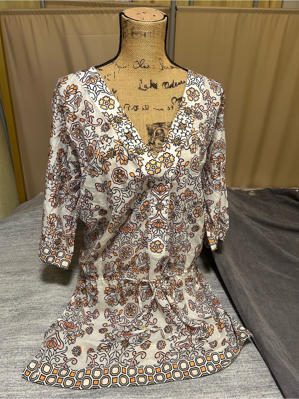 Tory Burch Cream Blouse with Orange and Brown Floral Print
